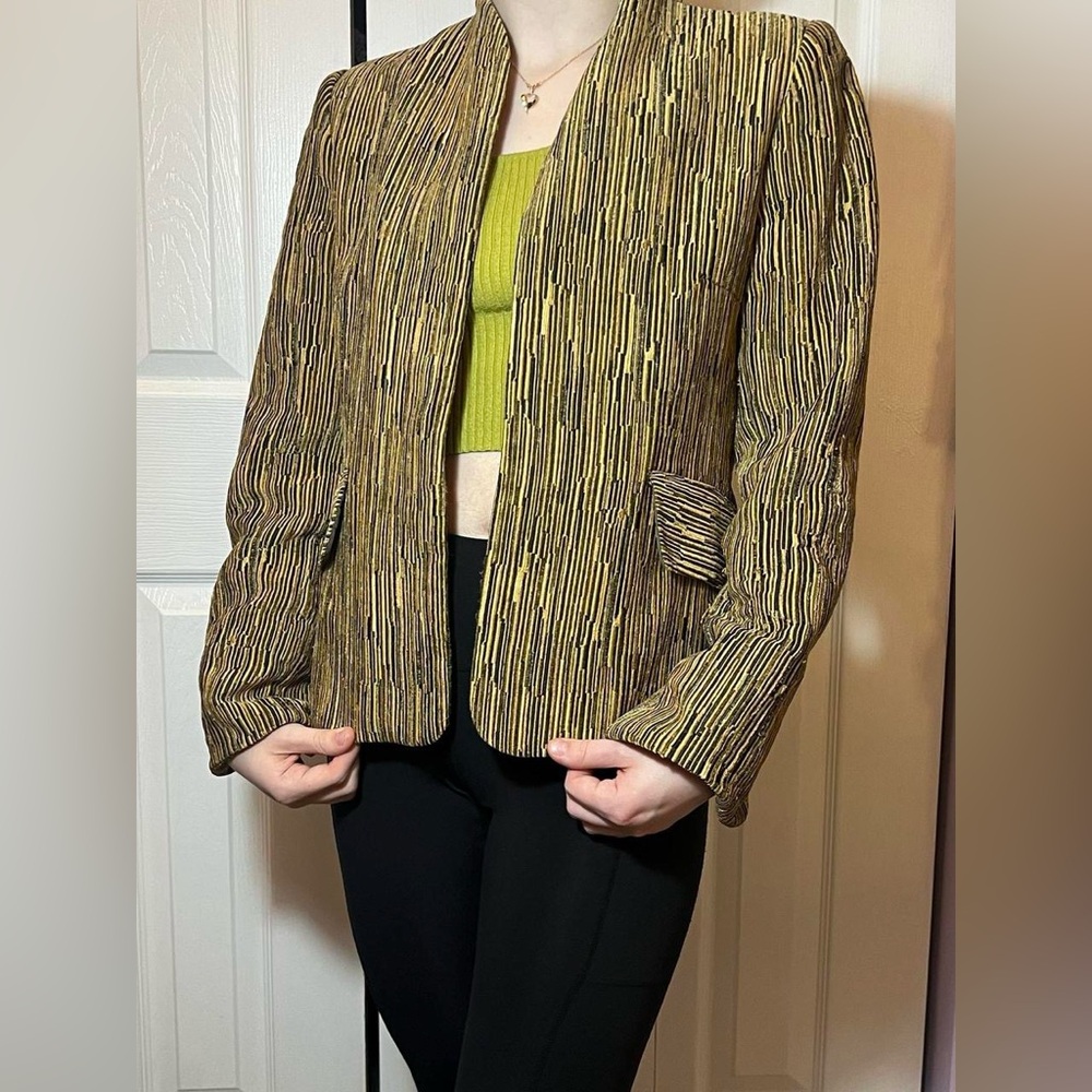 Womens Striped Textured Brown Blazer Jacket